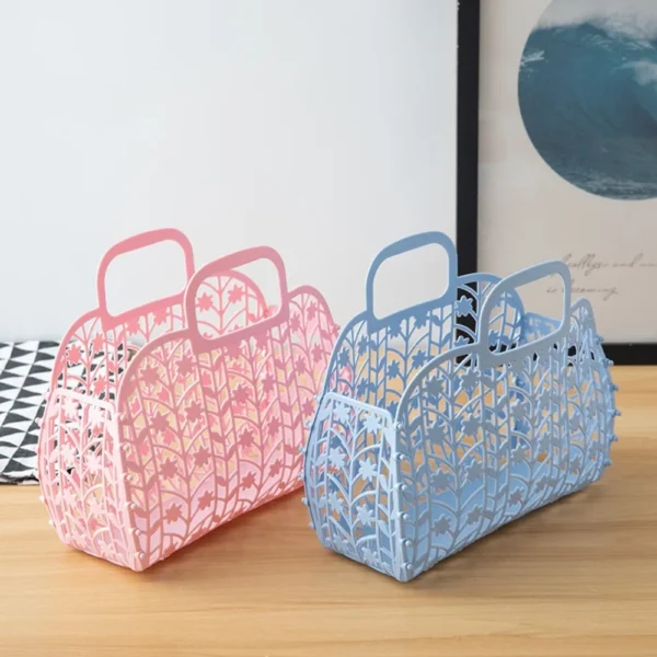 Bathroom Hollowed Washing Storage Basket Shower Bath Basket Mesh Portable Tote Bag Laundry Basket Clothes Organizer