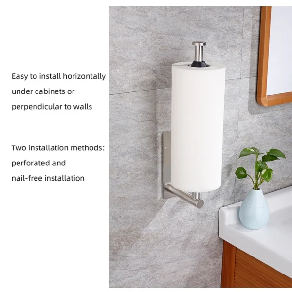 Stainless Steel Paper Towel Holder Punch-free Bathroom Toilet Paper Holder Storage Rack Kitchen Organizer Adhesive Wall Mount - Image 2