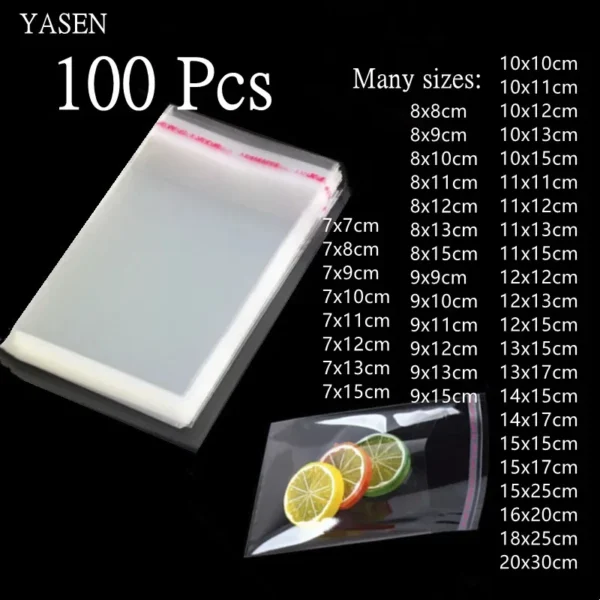 100Pcs Transparent Self-sealing Jewelry Accessories Candy OPP Self-adhesive Bag Packaging Resealable Gift Cookie Packaging Bag