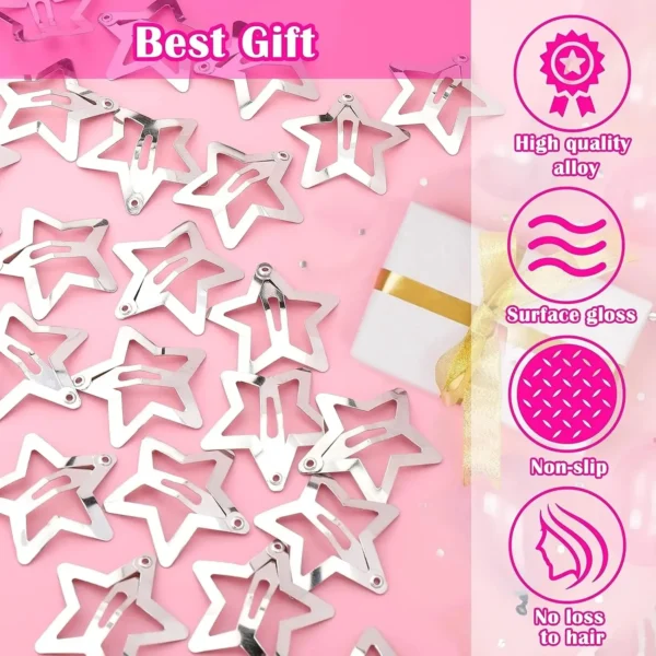 10/25/50/100/200pcs Y2K Silver Star Hair Clips for Girls Metal Snap Clip Hairpins Barrettes Hair Grip Jewel Hair Accessories - Image 5