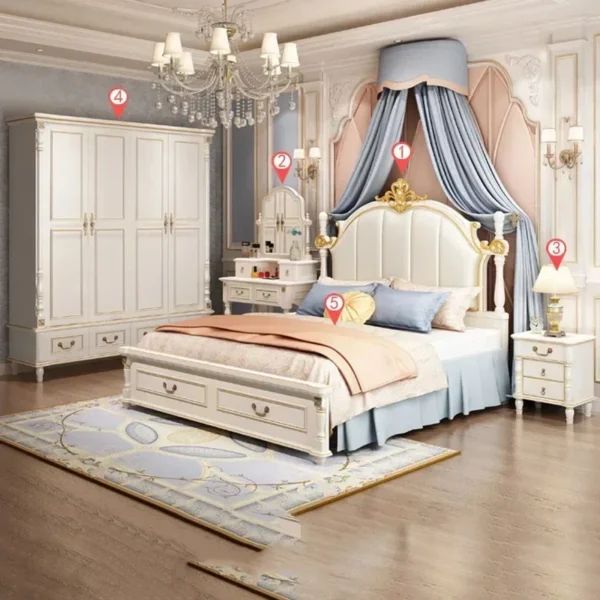 American Luxury Bedroom Sets Double European Wood Solid Bedroom Sets High Box Camas Moderrnas Inteligentes Home Furniture - Image 6