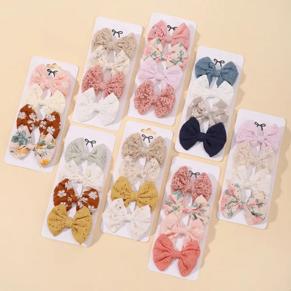 4Pcs/Set Lovely Cotton Bowknot Clips Safe Hairpins Girl Fresh Pastoral Hairclips Baby Hair Accessories Kids Print Hairgripe Gift - Image 4