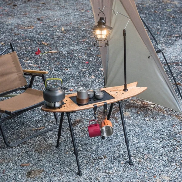 Portable Wood Coffee Table with Storage Bag Folding Creative Tea Desk Light Stand Camping Picnic Table for Outdoor Beach Hiking - Image 2