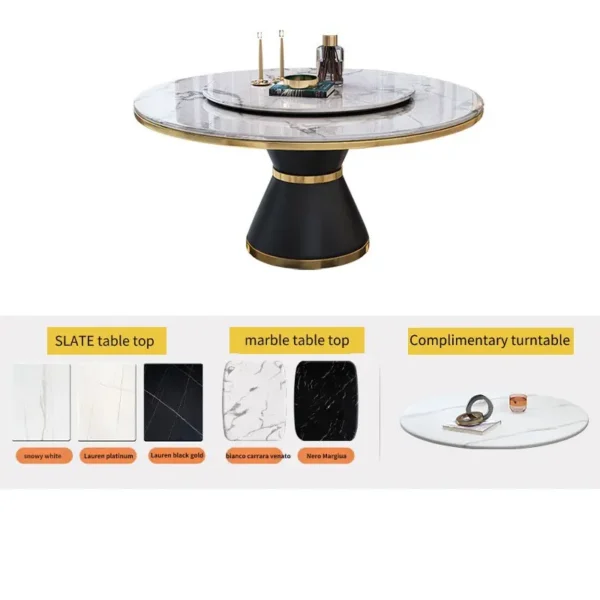 Deluxe Marble Furniture Dining Table And Chair Set 4-8 Chair Dining Room Round Marble Dining Table Set - Image 2