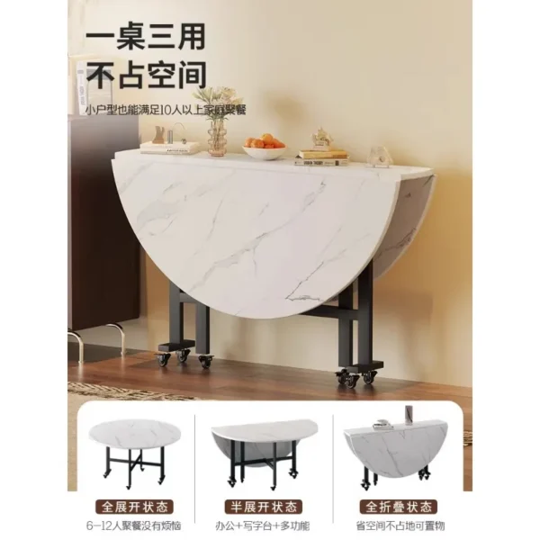 Foldable table dining table household small apartment round eating simple rental room 10 people folding large round - Image 3