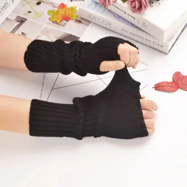 30cm Fingerless Gloves Women Winter Warm Arm Sleeve Knitted Arm Warmer Fine Mitten Casual Soft Goth Clothes Punk Gothic Gloves - Image 4