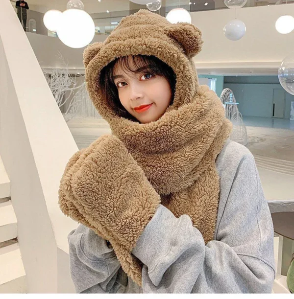 Fashion Winter Women Novelty Beanies Caps Warm Bear Ear Hat Casual Plush Hat Scarf Set Casual Solid Women Caps Present - Image 6