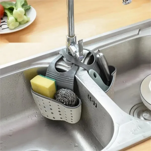 1PC Kitchen Organizer Adjustable Snap Sink Sponge Holder Kitchen Hanging Drain Basket Kitchen Gadgets - Image 4