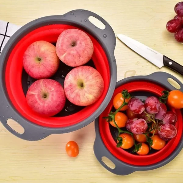 Filter Basket Collapsible Colander Silicone Kitchen Strainer for Draining Pasta Vegetable Fruit with Handles Dishwasher-Safe - Image 4