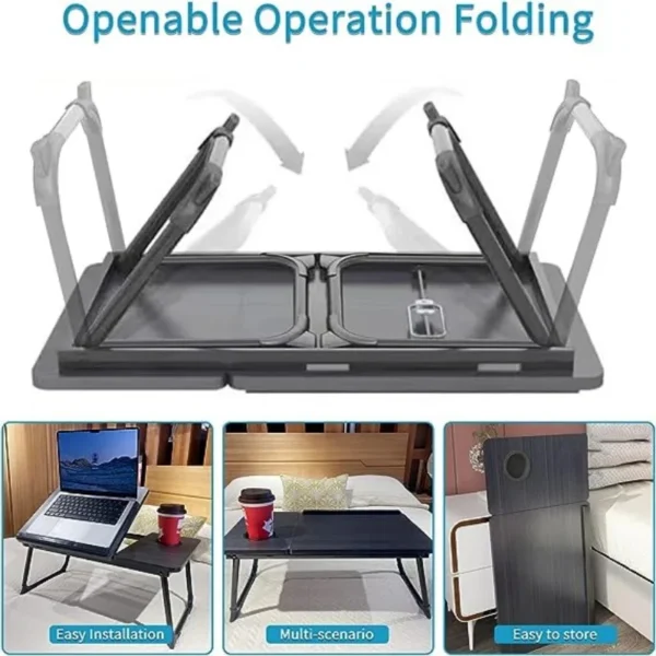 Folding Laptop Desk for Bed Portable Computer Tray for Sofa Table for Writing 4 Angles Adjustable Laptop Table with Cup Holder - Image 3