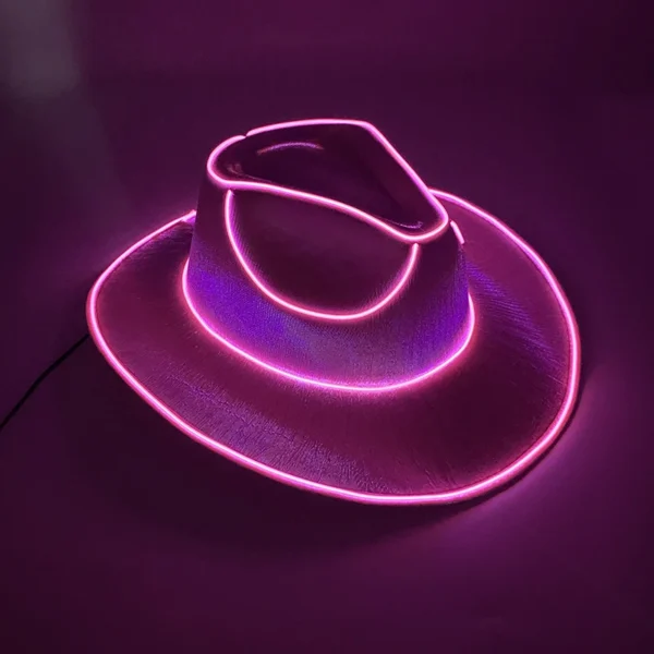 Hot Sale EL Wire Summer LED Light Up Masquerade Hat Luminous Neon Cowboy Hat Beach Club Props Glowing Bride Cowgirl Hat Supplies - Image 4