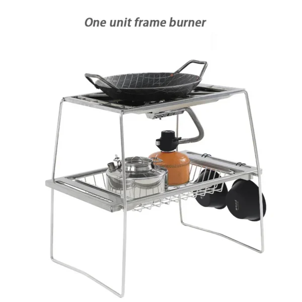 SmiloDon Stainless Steel Camping Stove Table Portable Folding Cooking Rack Outdoor Picnic Folding Rack Adapted GS450