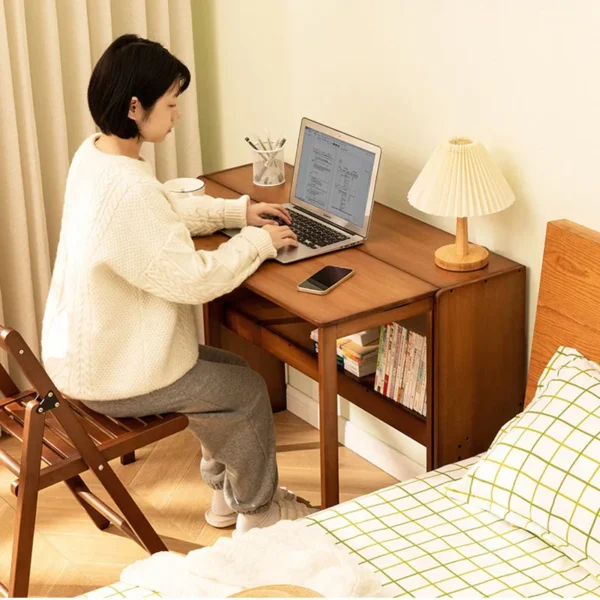 Folding Desk Computer Table Office Desk Student Home Small Desktop Solid Wood Bedroom Bedside Writing Workstation - Image 6