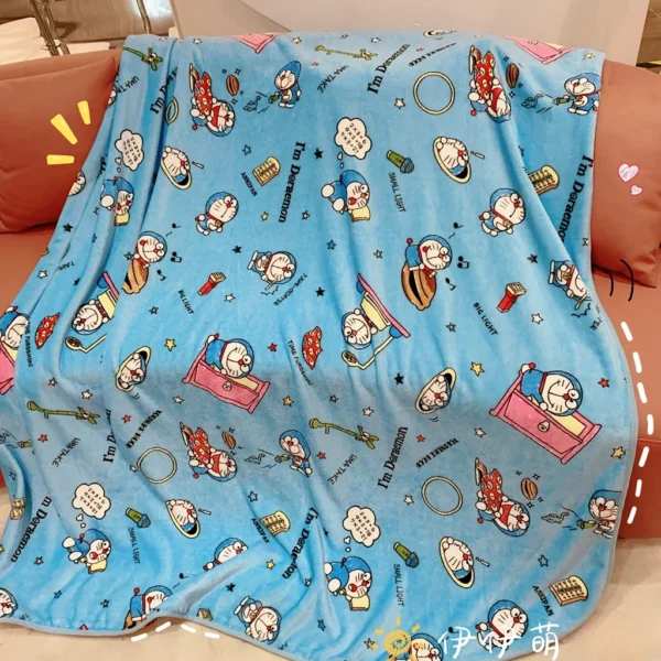 Kawaii Doraemon Blanket Comfortable Cartoon Cartoon Pattern Printing Flannel Blanket Office Nap Blanket Bedroom Bedspread Girl - Image 3