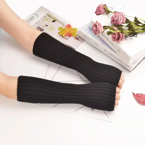 30cm Fingerless Gloves Women Winter Warm Arm Sleeve Knitted Arm Warmer Fine Mitten Casual Soft Goth Clothes Punk Gothic Gloves - Image 4