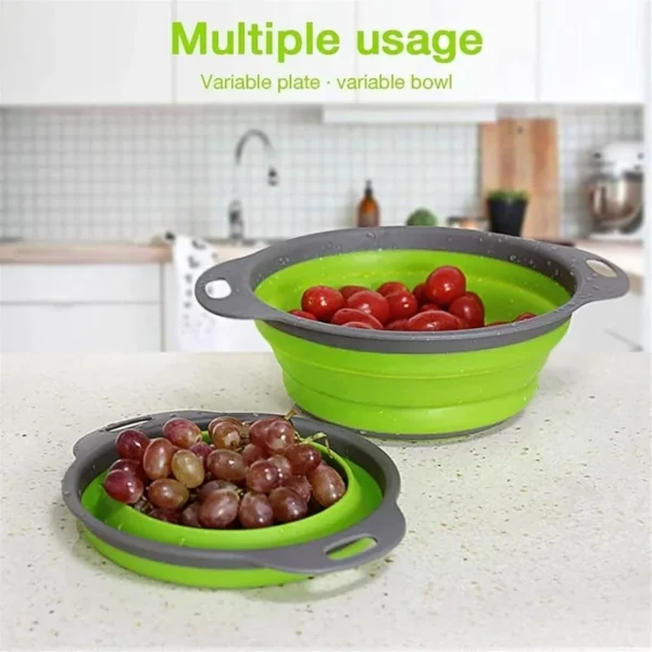 Filter Basket Collapsible Colander Silicone Kitchen Strainer for Draining Pasta Vegetable Fruit with Handles Dishwasher-Safe - Image 2