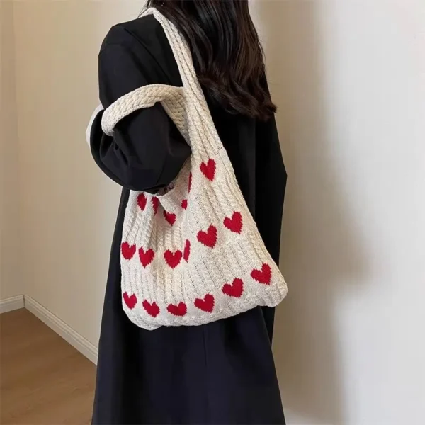 1PC New Knitted Bag Women's Summer Handmade Woolen Knitted Underarm Knitted Bag Love Shoulder Bag - Image 3