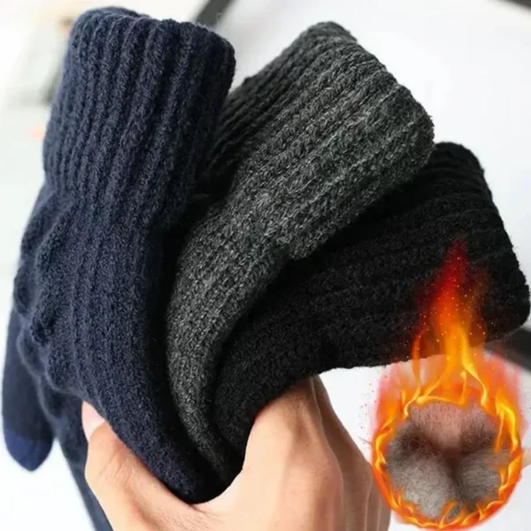 New Men's Warm Full Finger Gloves Winter Touchscreen Plus Fleece Gloves Woman Thickening Wool Knitted Cycling Driving Gloves - Image 5