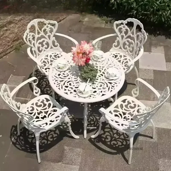 French Aluminum Garden Furniture Sets Outdoor Courtyard Garden Balcony Table Chair Set Cafe Dining Table Chairs Set For Garden