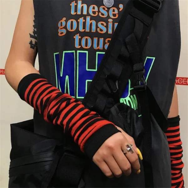 Winter Warm Long Sleeves Gloves for Man Women Fingerless Stripe Hip-Hop Knitted Elbow Mittens Elastic Outdoor Warmer Arm - Image 2