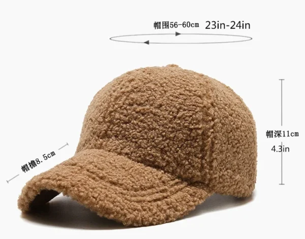 Big Head Solid Artificial Lamb Wool Baseball Cap Women Men Autumn Winter Hats Keep Warm Cap Plush Baseball Caps Outdoor  Dad Hat - Image 2