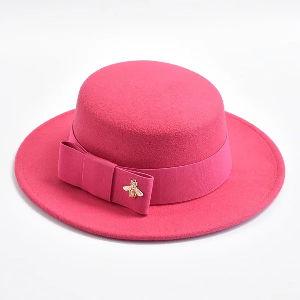 New Fedora Hat for Women Elegant Fashion Formal Wedding Decorate Church Cap Flat Top Bow Party Jazz Hat Chapeau Femme - Image 4