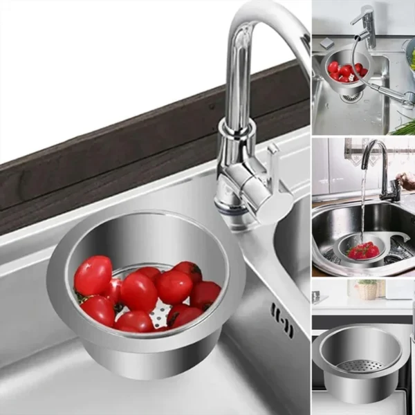 Space Saving Stainless Steel Strainer Basket Kitchen Sink Garbage Filter Swan Dry and Wet Separation Hook Drain Rack