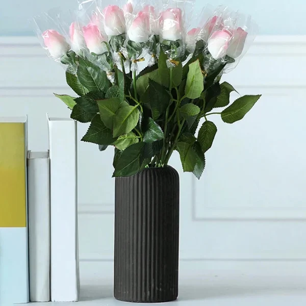 Striped Ceramic-Like Plastic Vase for Flowers Decorative Floral Arrangement Display Creative Little Flower Vase Home Decoration - Image 5