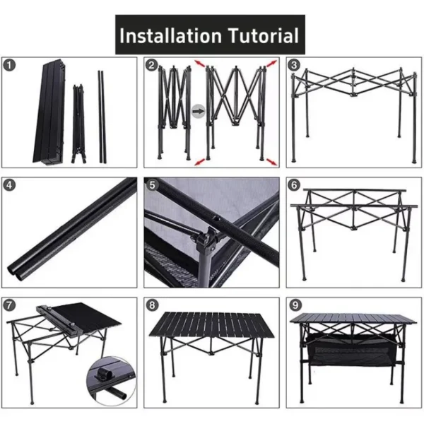 Outdoor Folding Long Table Practical Height Adjustable Camping Table Portable Lightweight Roll Tables With Storage Drawer - Image 6