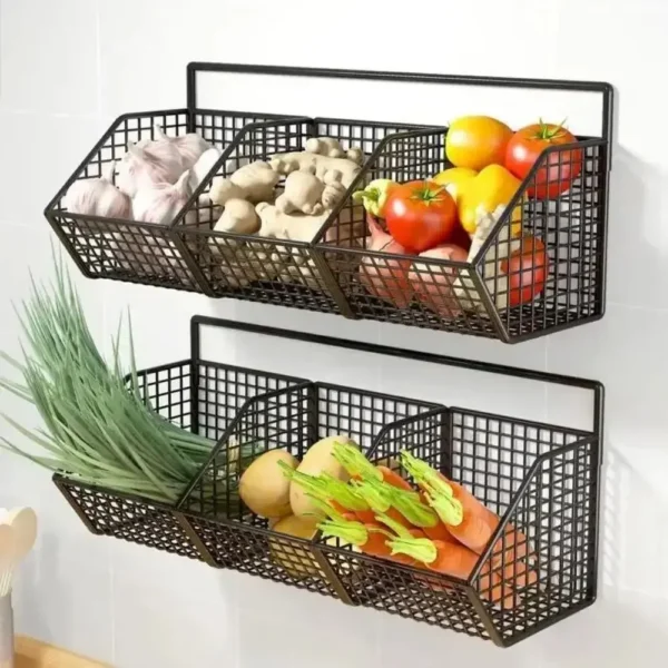 Onion Gginger Garlic Kitchen Shelf Wall Hanging Condiments Spice Vegetable Fruit Storage Rack Wall Drain Basket Punch-Free