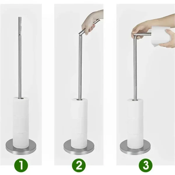 Paper Towel Holder Bathroom Stainless Steel Floor Mounted Toilet Paper Holder Single Pole Kitchen Floor Shelf Bathroom Fixtures - Image 3