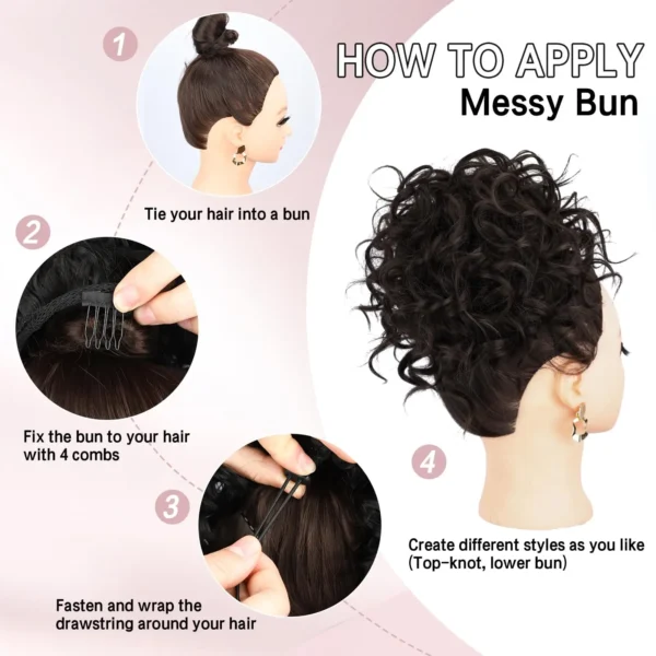 Synthetic Messy Bun Hair Piece 60g Elastic Drawstring Loose Wave Curly Hair Buns Hair Piece Extensions For Women Dark Brown - Image 2