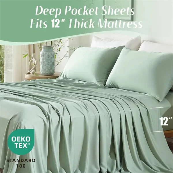 100% Organic Bamboo Bed Sheet Set 4/6 Pieces Silky Bedding Sets Hotel Luxuriously Soft Fitted Sheet Flat Sheet Pillowcase Solid - Image 5