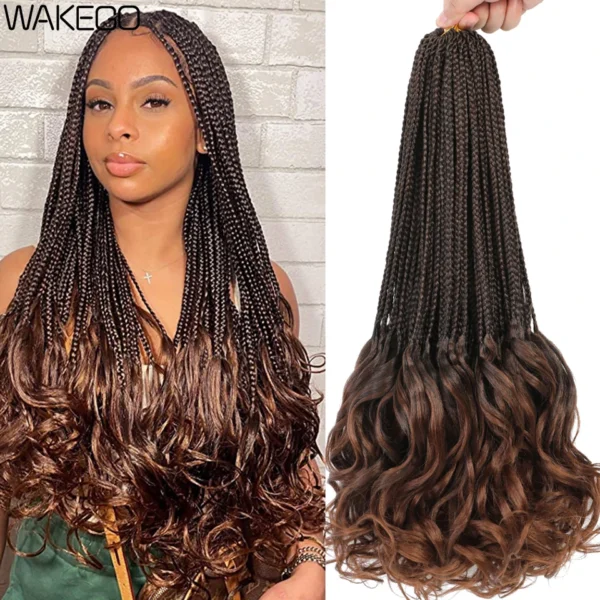 14 18 24 Inch French Curl Box Braids Crochet Hair Ombre Brown to Blonde Prelooped Synthetic French Curls Braiding Hair for Women - Image 3