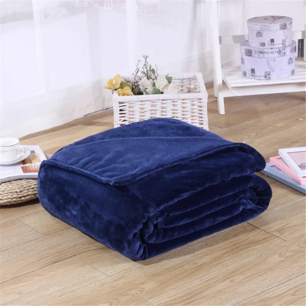 Winter Flannel Blankets For Beds 230Gsm Solid Blue Soft Warm Thin Coral Fleece Bedspread Sofa Cover Faux Fur Plaid Blanket - Image 2