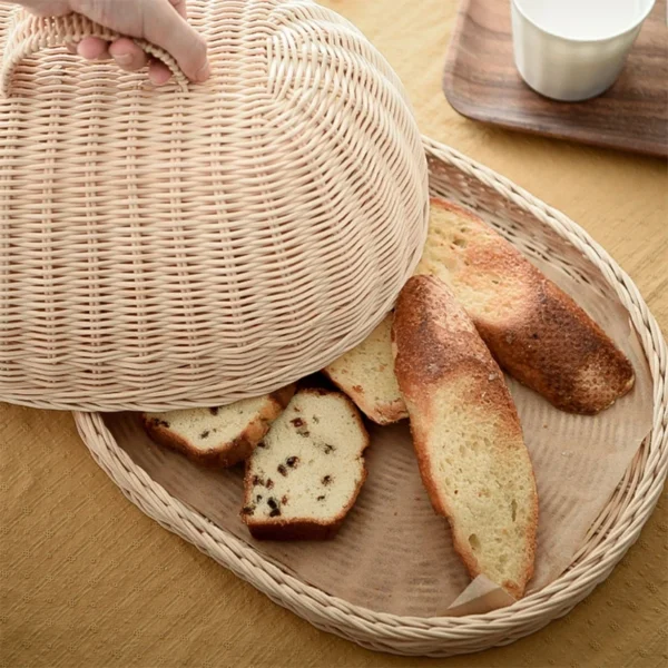 Handwoven Rattan Bread Basket Fruit Vegetables Serving Baskets with Cover - Image 5