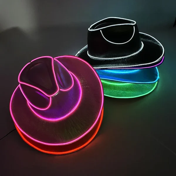 Hot Sale EL Wire Summer LED Light Up Masquerade Hat Luminous Neon Cowboy Hat Beach Club Props Glowing Bride Cowgirl Hat Supplies