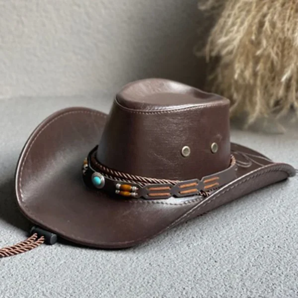 New Faux Leather Western Cowboy Hats For Women Men Vintage Gentleman Dress Hats Panama Cowgirl Jazz Cap Sombrero Hombre - Image 5