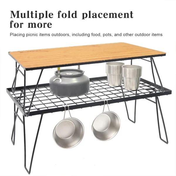 Folding Iron Net Table with Table Board &Bag Camping Lightweight Table Multifunctional Camping Cooking Rack for Outdoor Barbecue - Image 4