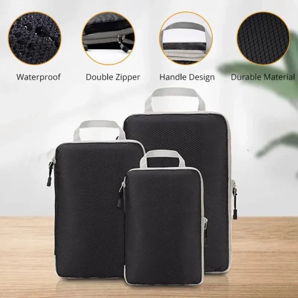 3Pcs/set Black/Blue/Grey Compressible Travel Storage Bag Portable Large Capacity Storage Bag Suitcase Luggage Packing Cubes - Image 5