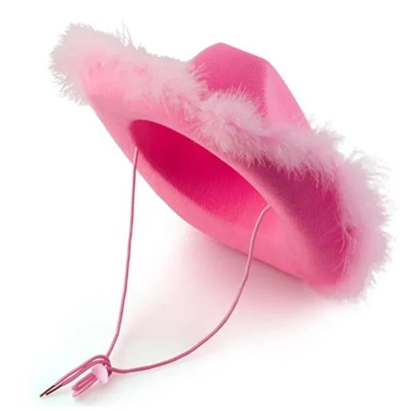 Beautiful Wide Brim Pink Cowgirl Hat Feather Brim Cowboy Hat All-match for Carnival Cosplay Street Shooting - Image 3