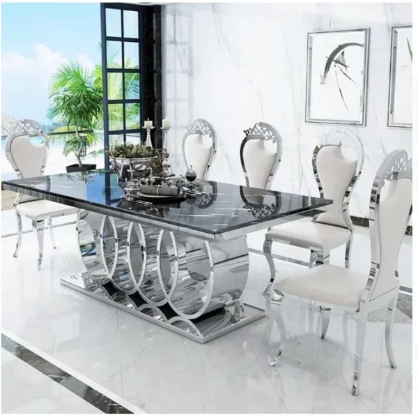 Stainless Steel Dinning Table Set Marble Tops Modern Furniture New Design Fancy Luxury Marb for All Occasions