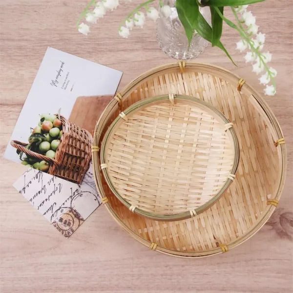 1Pc Natural Bamboo Sieve Handmade Weaving Round Dustpan Unbreakable DIY Decorative Fruit Bread Basket Kitchen Storage