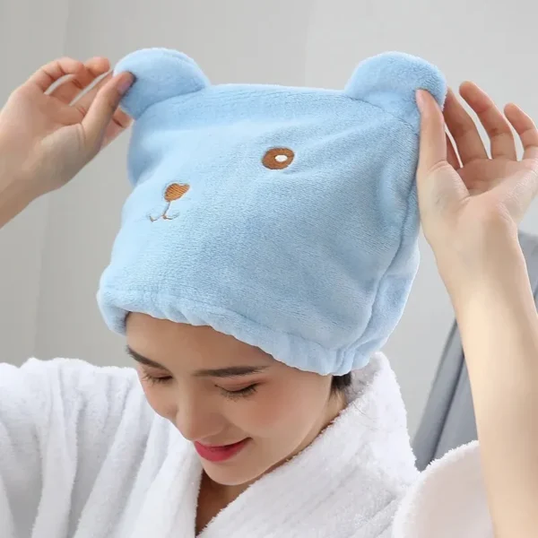 Super Absorbent Hair Drying Bath Towel Cap Cute Cartoon Bear Microfibre Soft Dry Hair Wrap Bathroom Accessories Bonnets - Image 4