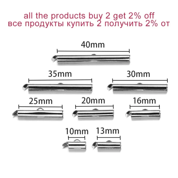 10set/lot Crimp End Beads Slide End Clasp With Chain Buckles Tubes Slider End Caps Connectors For DIY Jewelry Making Accessories - Image 2