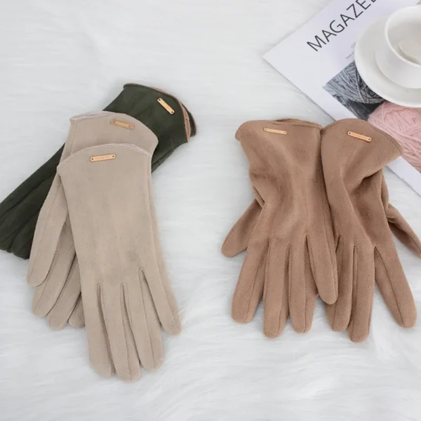 Women Autumn Winter Keep Warm Touch Screen Thin  Solid Simple Gloves Cycling Drive Suede Fabric Elegant Windproof - Image 5