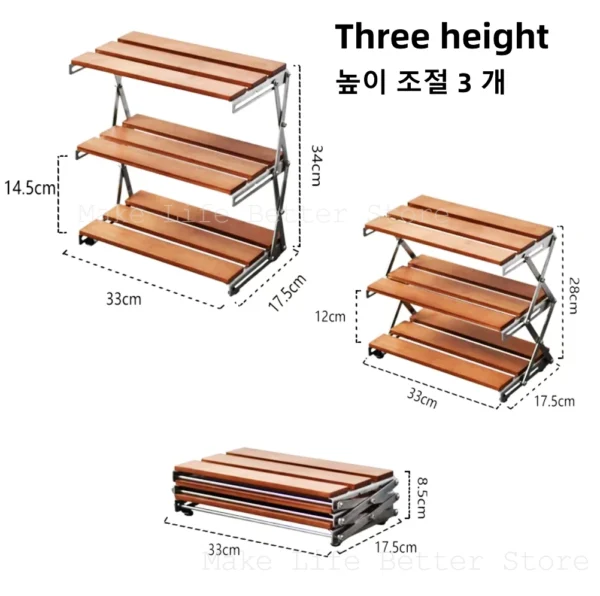 Wood Rack Extendable Portable Camping Table Outdoor Folding Trips Table Height Adjustable Foldable Barbecue Lightweight Table