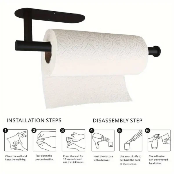 Self-Adhesive Under Cabinet Paper Towel Holders for Kitchen Paper Towels Available in Adhesive  Screws Stainless Steel - Image 3