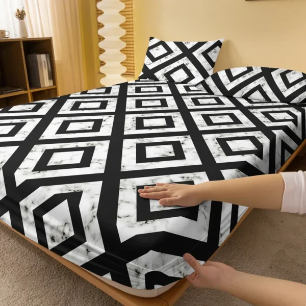 1 piece of black and white back patterned frosted bedsheet, bedroom printed bedspread, bedding (excluding pillowcases) - Image 2