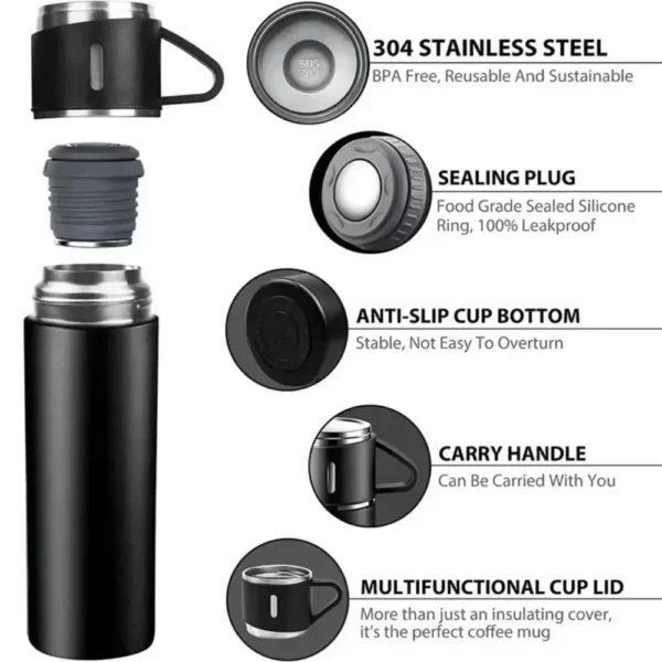 Stainless Steel Vacuum Insulated Bottle, Portable Bottle, Office Gift Set, Business Style Coffee Mug, Thermal Mug, 500ml, 304 - Image 6